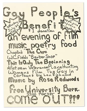 FREE UNIVERSITY OF BERKELEY Gay People, Come to the Free University . . . for Our First Gay Coffee House / Gay Peoples Benefit.